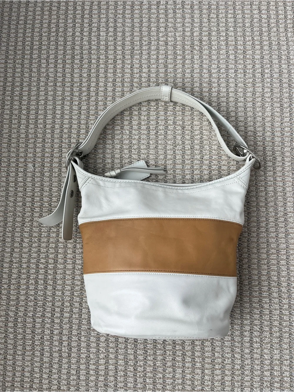 Coach Leather Rugby Duffle Bucket Bag White Camel F13357
